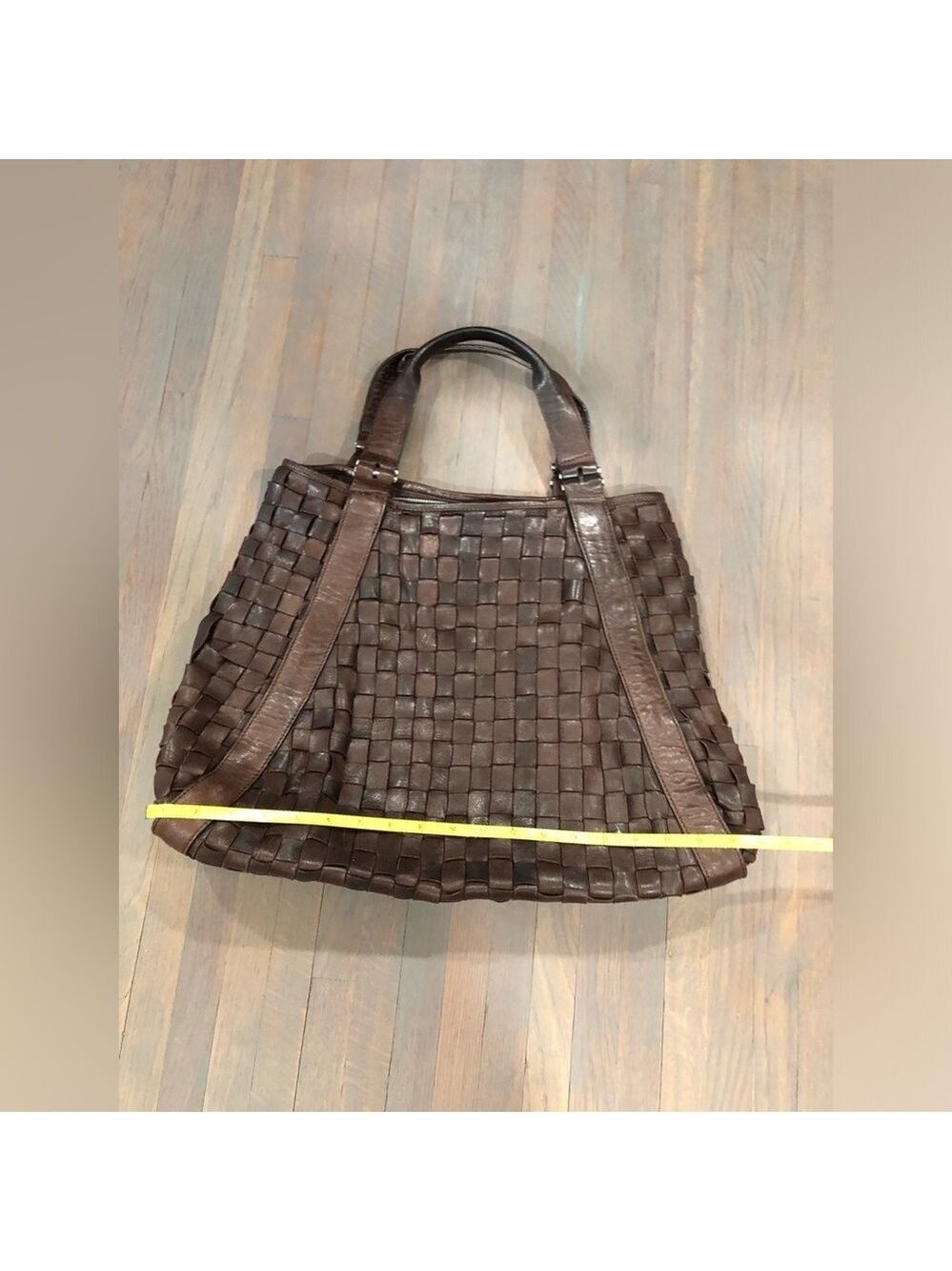 Condotti Italian Leather Handwoven Tote - Dark Brown, Large - Picture 3 of 10